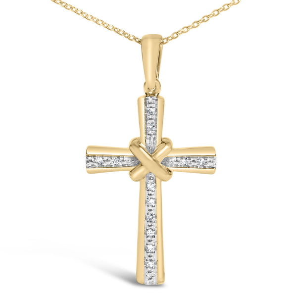 Diamond Accent Center Stripe Cross Pendant Necklace in Gold Vermeil, photo 2