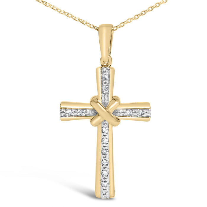 Diamond Accent Center Stripe Cross Pendant Necklace in Gold Vermeil, photo 2
