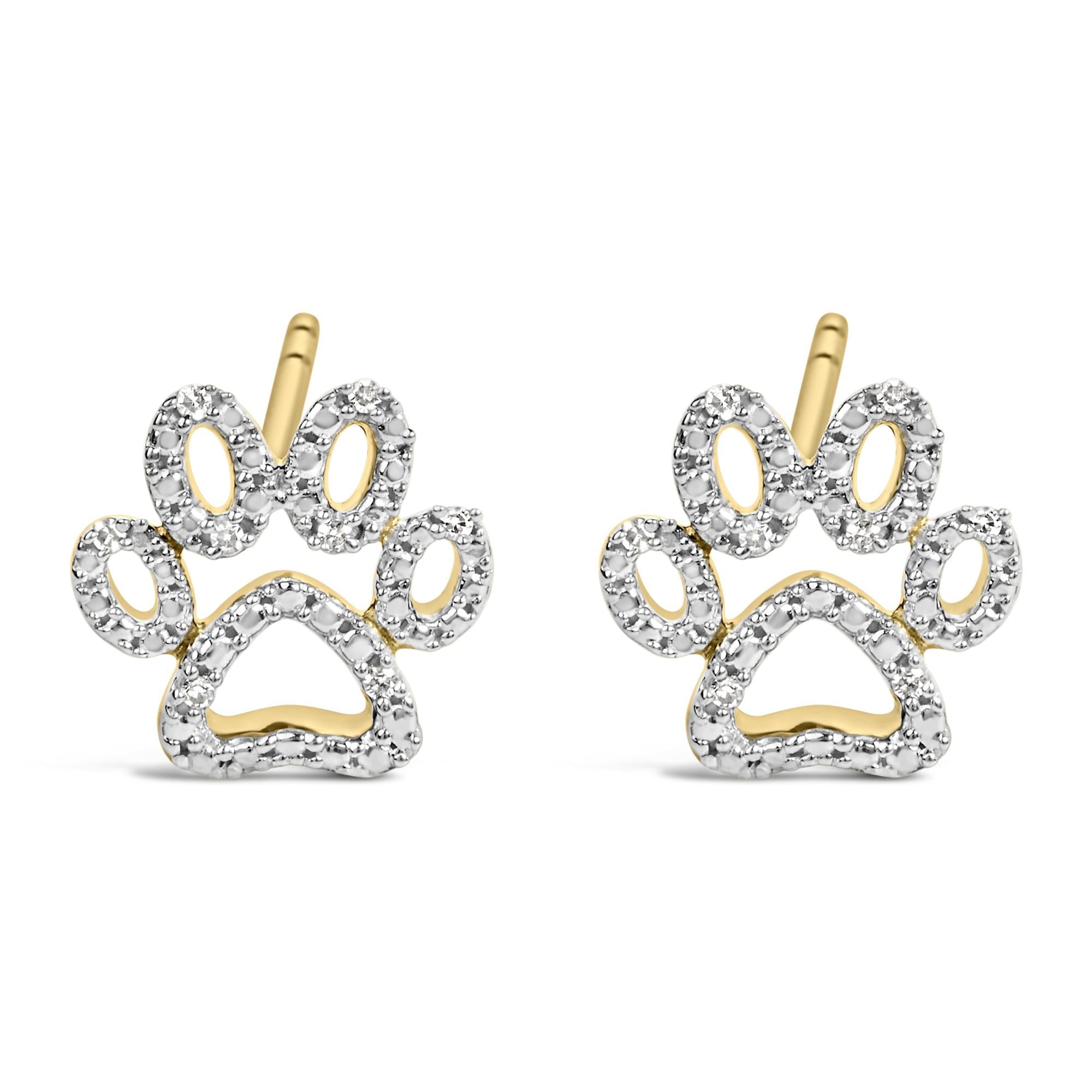 Aretes de huella de mascota con detalle de diamante en vermeil de oro, foto 1