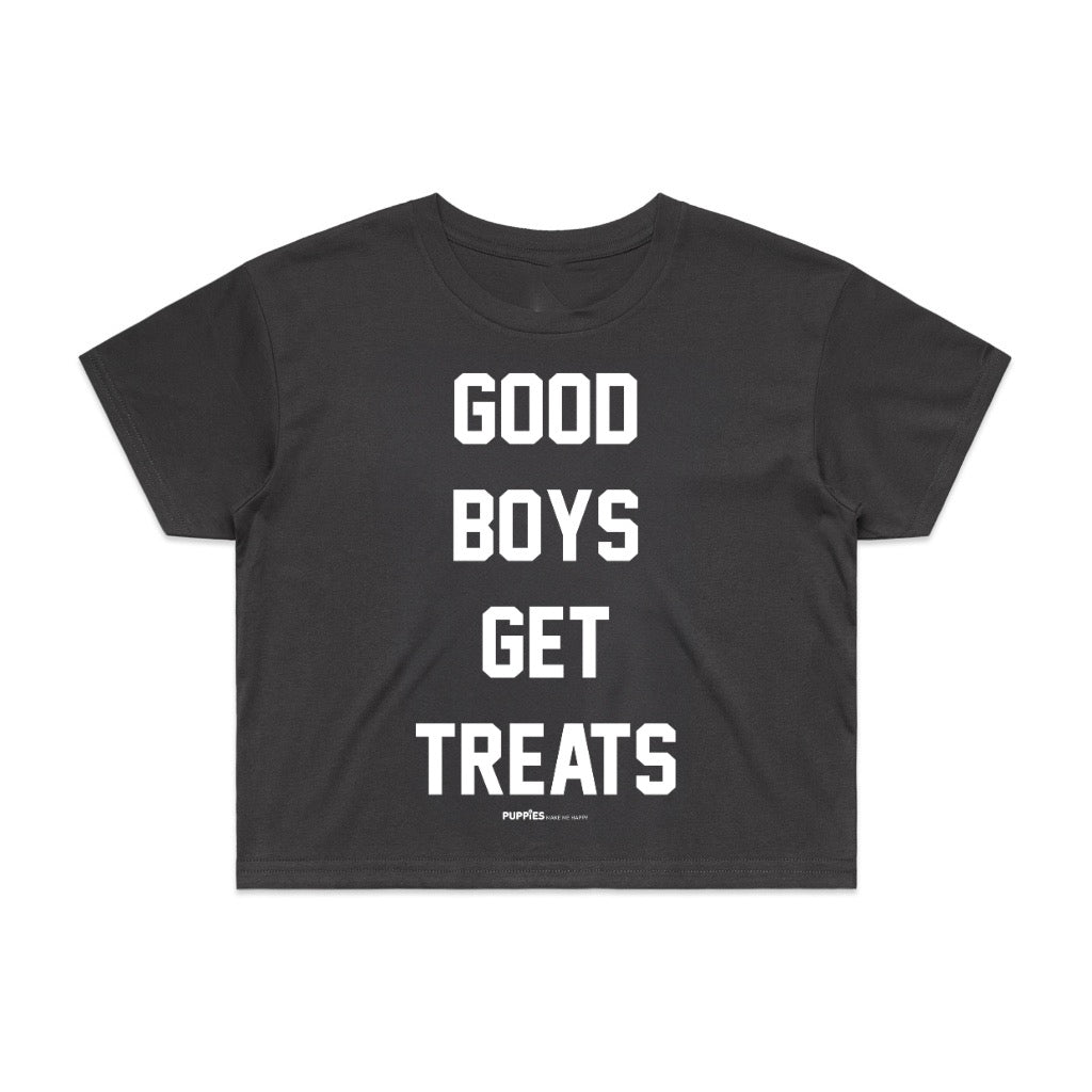 Good Boys Get Treats Crop Tee in puppies black