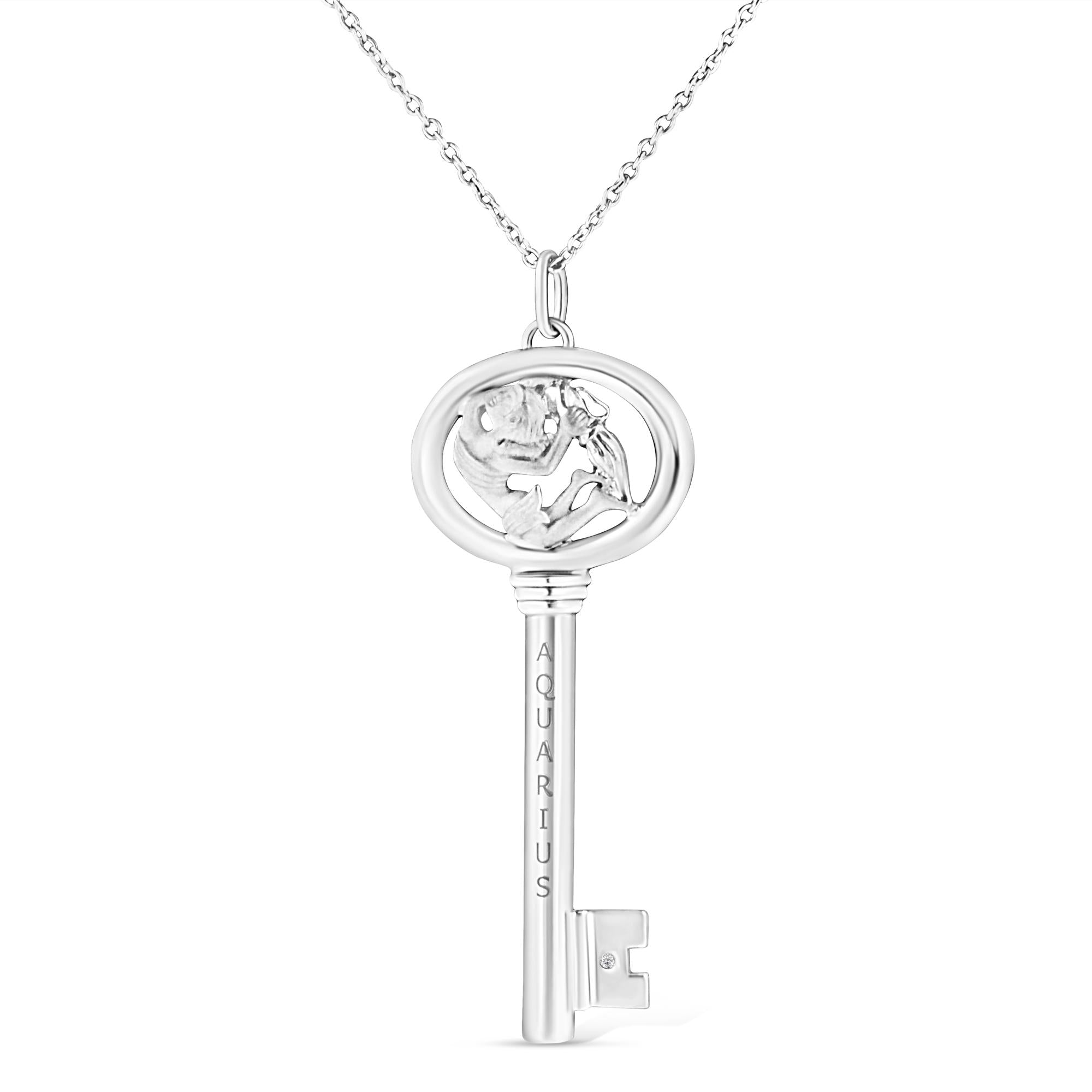 Diamond Accent Zodiac Key Pendant Necklace in Sterling Silver, photo 10