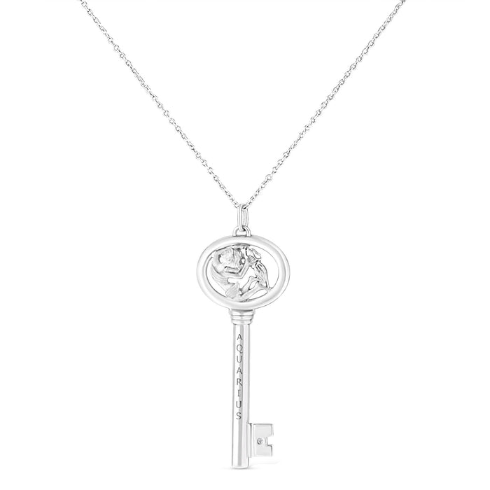 Diamond Accent Zodiac Key Pendant Necklace in Sterling Silver, photo 21