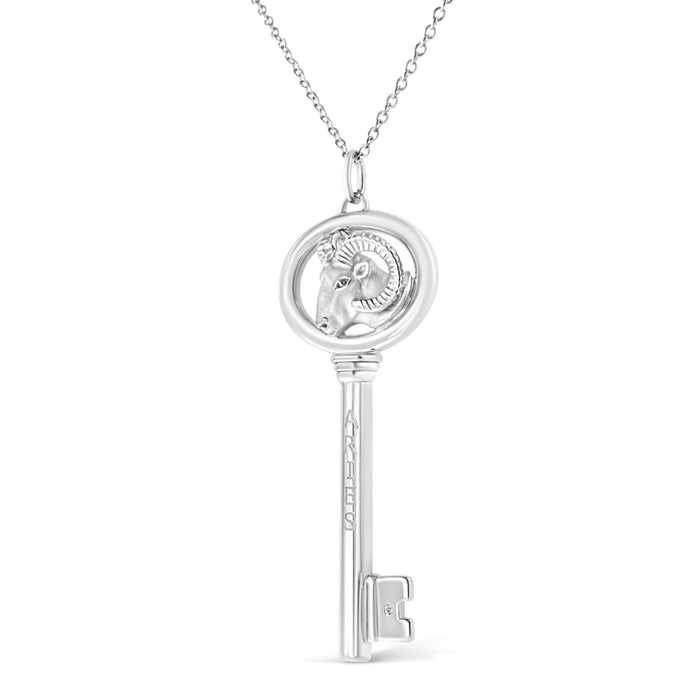 Diamond Accent Zodiac Key Pendant Necklace in Sterling Silver, photo 42