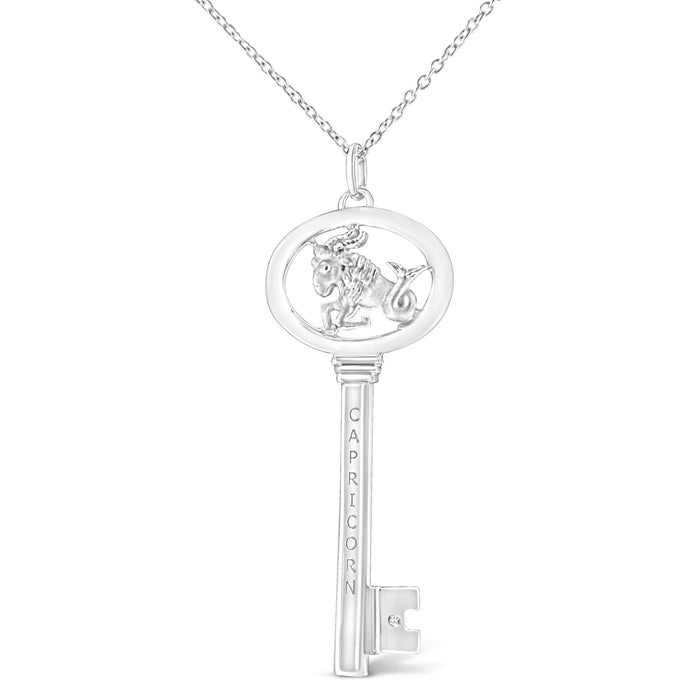 Diamond Accent Zodiac Key Pendant Necklace in Sterling Silver, photo 7
