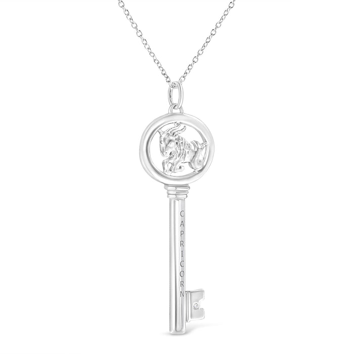 Diamond Accent Zodiac Key Pendant Necklace in Sterling Silver, photo 40