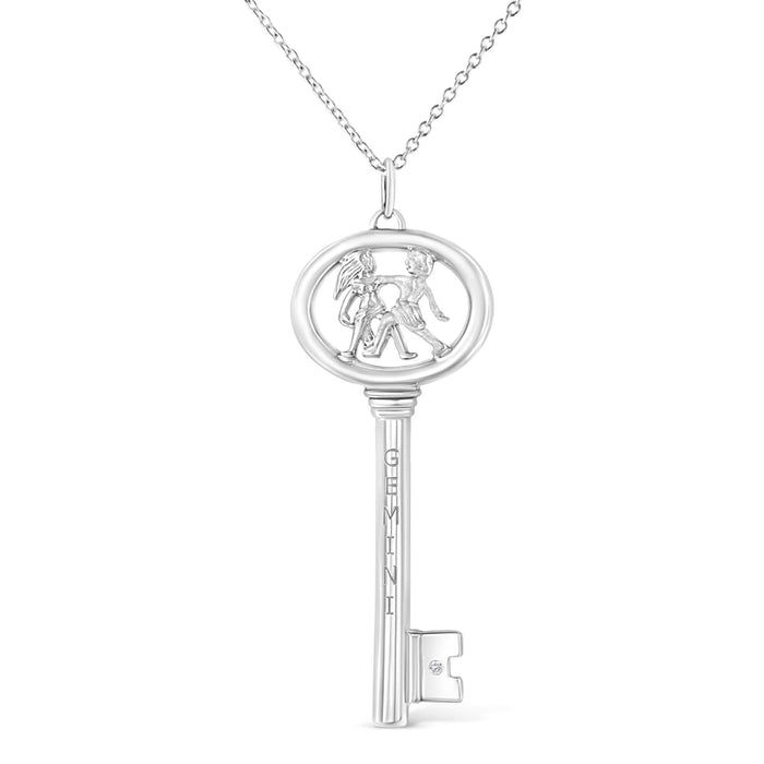 Diamond Accent Zodiac Key Pendant Necklace in Sterling Silver, photo 6