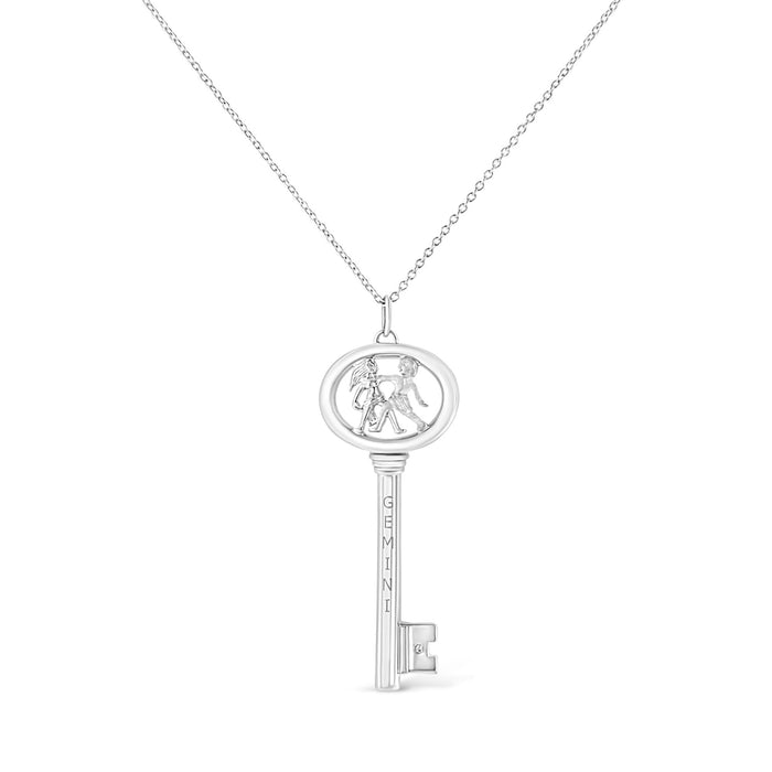 Diamond Accent Zodiac Key Pendant Necklace in Sterling Silver, photo 17