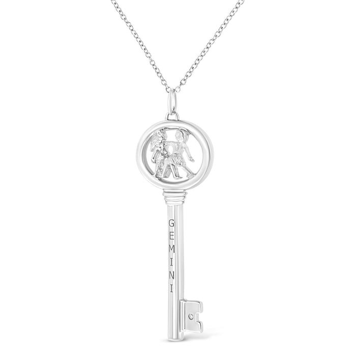 Diamond Accent Zodiac Key Pendant Necklace in Sterling Silver, photo 39