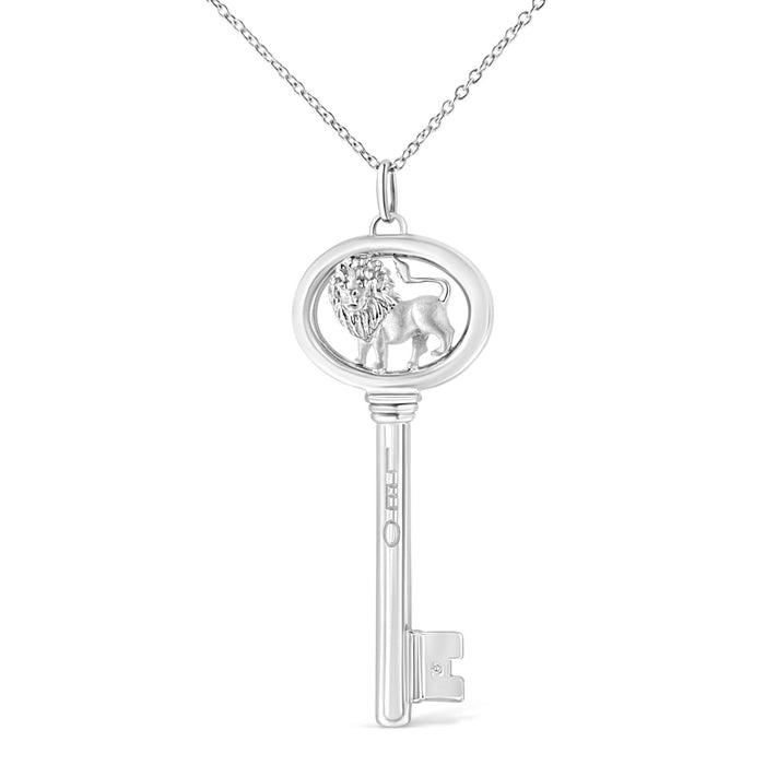 Diamond Accent Zodiac Key Pendant Necklace in Sterling Silver, photo 5