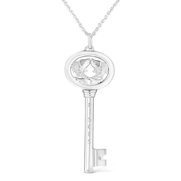 Diamond Accent Zodiac Key Pendant Necklace in Sterling Silver, photo 3