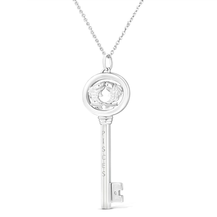 Diamond Accent Zodiac Key Pendant Necklace in Sterling Silver, photo 36