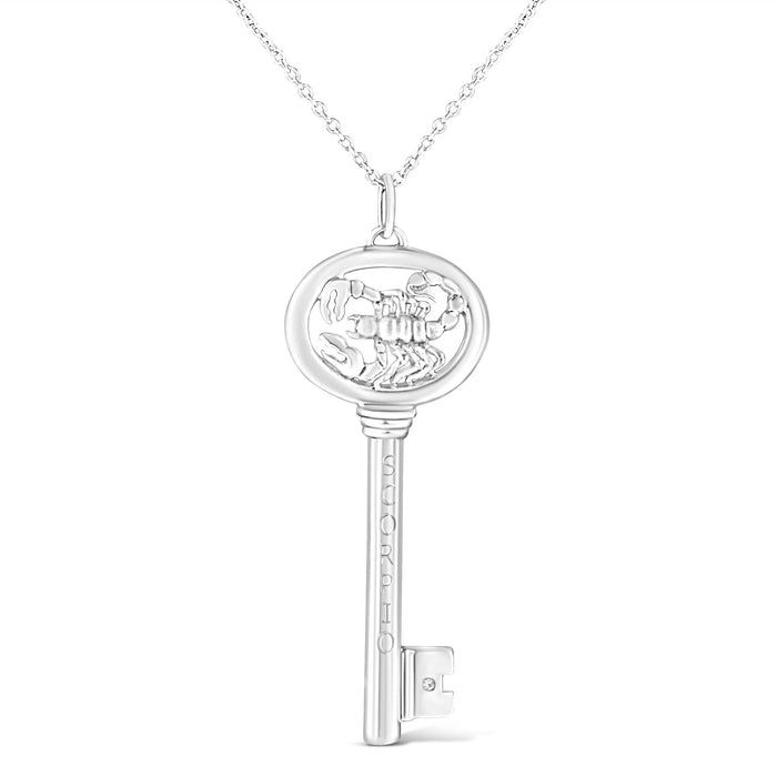 Diamond Accent Zodiac Key Pendant Necklace in Sterling Silver, photo 2