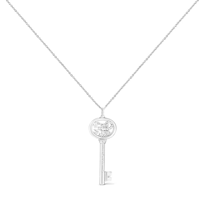Diamond Accent Zodiac Key Pendant Necklace in Sterling Silver, photo 13