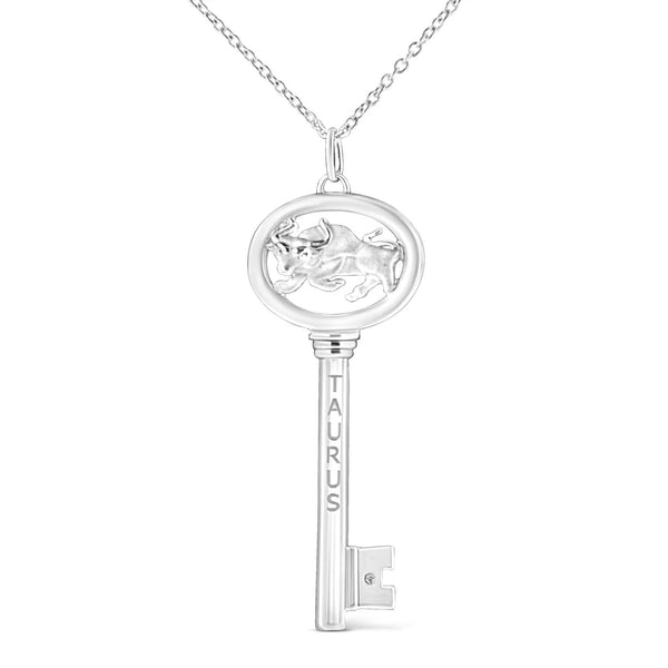Collar con colgante de llave del zodiaco con detalle de diamante en plata de ley, foto 1