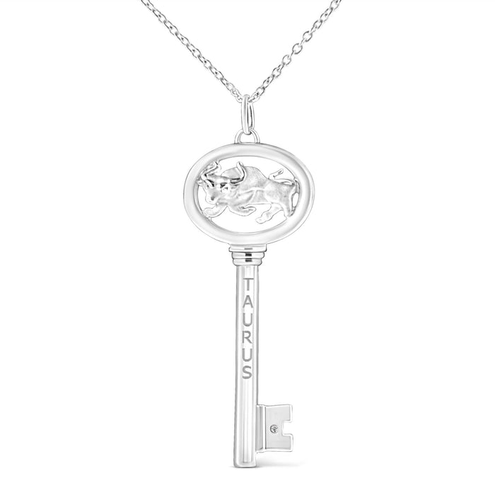Diamond Accent Zodiac Key Pendant Necklace in Sterling Silver, photo 1