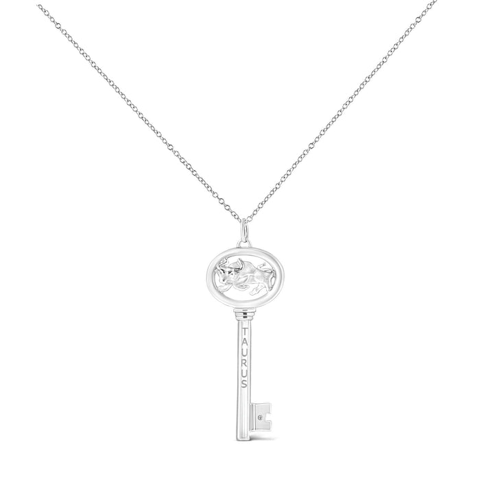 Diamond Accent Zodiac Key Pendant Necklace in Sterling Silver, photo 12