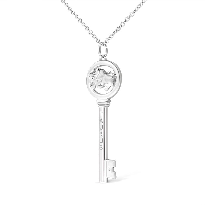 Diamond Accent Zodiac Key Pendant Necklace in Sterling Silver, photo 34