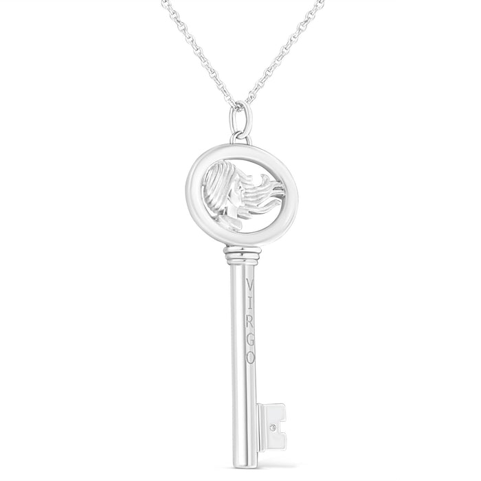 Diamond Accent Zodiac Key Pendant Necklace in Sterling Silver, photo 44