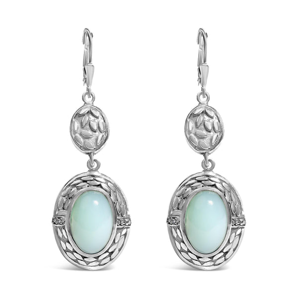 Aretes colgantes con calcedonia y detalle de diamante en plata de ley, foto 1