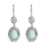 Aretes colgantes con calcedonia y detalle de diamante en plata de ley