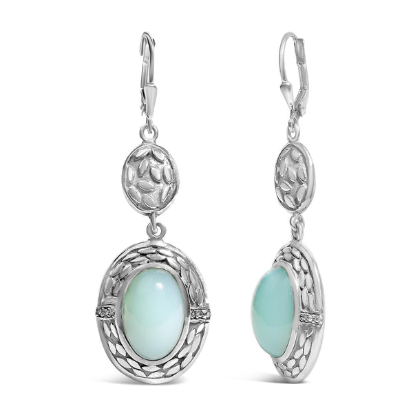Aretes colgantes con calcedonia y detalle de diamante en plata de ley, foto 2