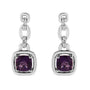 Aretes colgantes con amatista púrpura natural en cojín de 6x6mm y detalles de diamante en plata de ley, foto 1