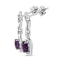 Aretes colgantes con amatista púrpura natural en cojín de 6x6mm y detalles de diamante en plata de ley, foto 2