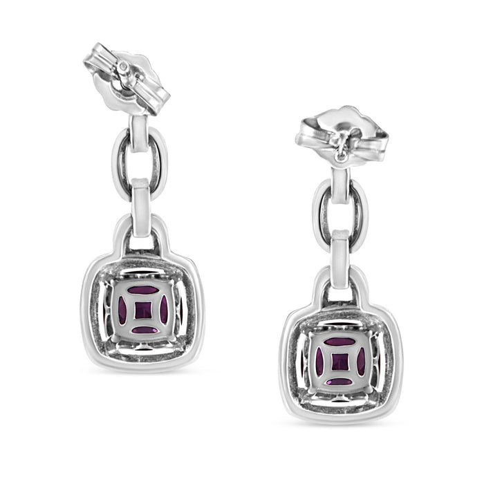Aretes colgantes con amatista púrpura natural en cojín de 6x6mm y detalles de diamante en plata de ley, foto 4