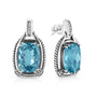 Aretes colgantes con gema de topacio azul talla cojín de 14x10mm y detalles de diamante en plata de ley, color I-J, claridad I1-I2, foto 5