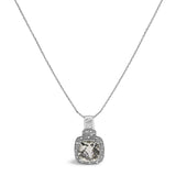 Collar con colgante de halo con amatista verde grisácea talla cojín y detalle de diamante en plata de ley