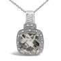 Cushion Gray Green Amethyst and Diamond Accent Halo Pendant Necklace in Sterling Silver, photo 2