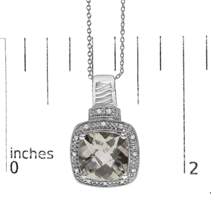 Cushion Gray Green Amethyst and Diamond Accent Halo Pendant Necklace in Sterling Silver, photo 5