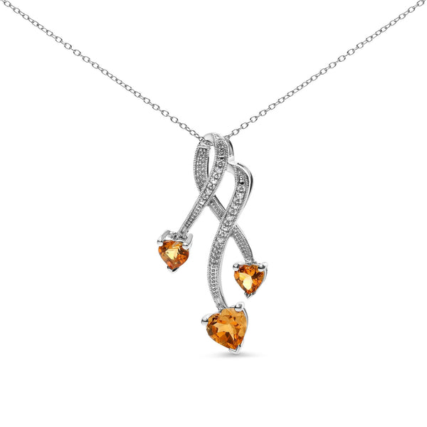 Collar con colgante de espiral de 3 piedras con citrino en forma de corazón y detalle de diamante en plata de ley, foto 1
