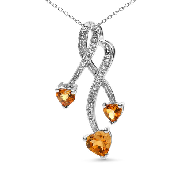 Collar con colgante de espiral de 3 piedras con citrino en forma de corazón y detalle de diamante en plata de ley, foto 2