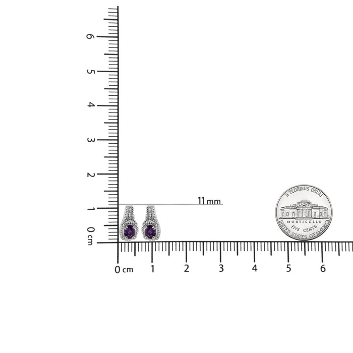 Aretes colgantes estilo Art Déco con amatista púrpura ovalada natural de 8x6mm y detalles de diamante en plata de ley, foto 5