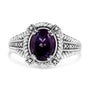 Anillo solitario con amatista púrpura ovalada de 9x7 mm y detalle de diamante en plata de ley, foto 2