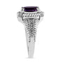 Anillo solitario con amatista púrpura ovalada de 9x7 mm y detalle de diamante en plata de ley, foto 5
