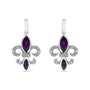 Marquise-Cut Amethyst and Diamond Accent Fleur De Lis Dangle Stud Earrings in Sterling Silver, photo 1
