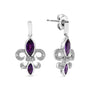 Marquise-Cut Amethyst and Diamond Accent Fleur De Lis Dangle Stud Earrings in Sterling Silver, photo 2