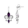Marquise-Cut Amethyst and Diamond Accent Fleur De Lis Dangle Stud Earrings in Sterling Silver, photo 4
