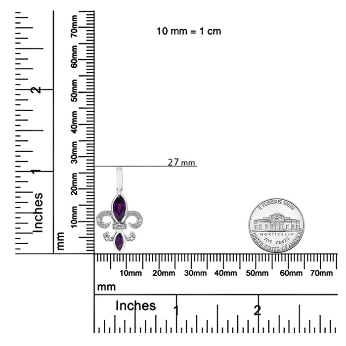 Marquise-Cut Amethyst and Diamond Accent Fleur De Lis Dangle Stud Earrings in Sterling Silver, photo 5