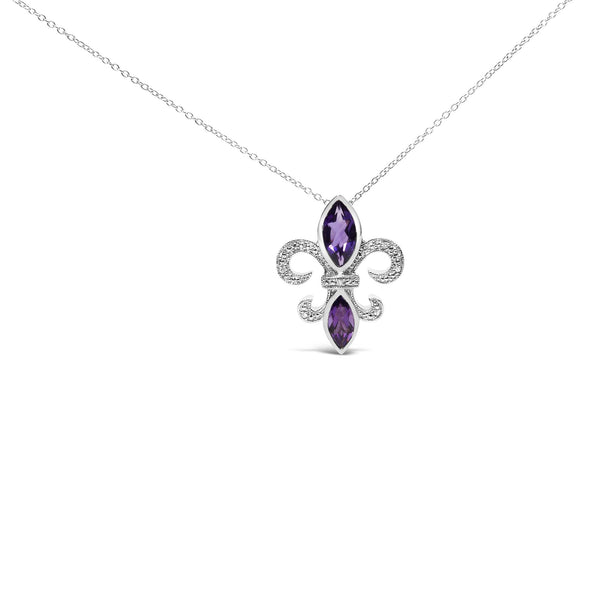 Collar con colgante de flor de lis con amatista púrpura marquesa y detalle de diamante en plata de ley, foto 1