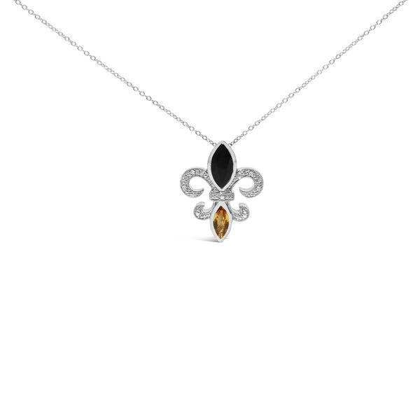 Collar con colgante de flor de lis con ónix y citrino talla marquesa y detalle de diamante en plata de ley, foto 1