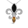 Collar con colgante de flor de lis con ónix y citrino talla marquesa y detalle de diamante en plata de ley, foto 2