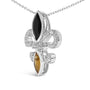Collar con colgante de flor de lis con ónix y citrino talla marquesa y detalle de diamante en plata de ley, foto 4