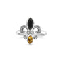 Black Onyx and Yellow Citrine Marquise and Diamond Accent Fleur De Lis Ring in Sterling Silver, photo 1