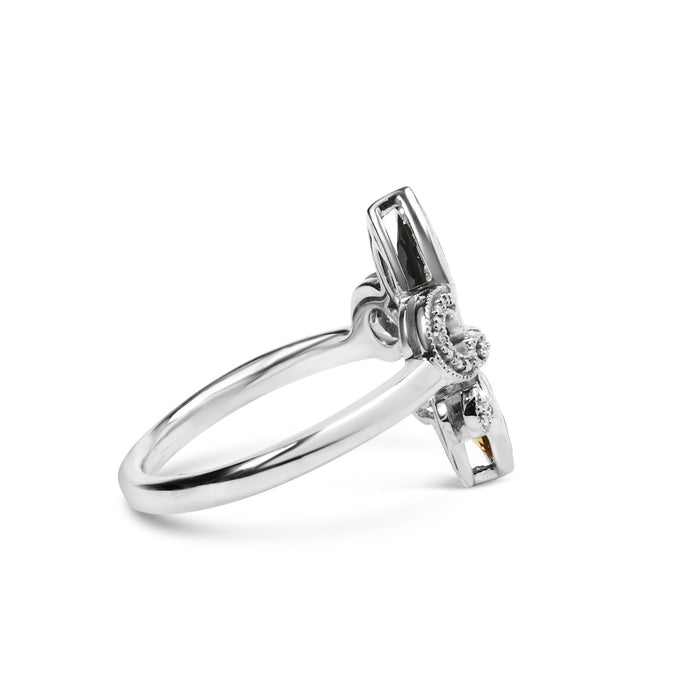 Black Onyx and Yellow Citrine Marquise and Diamond Accent Fleur De Lis Ring in Sterling Silver, photo 2