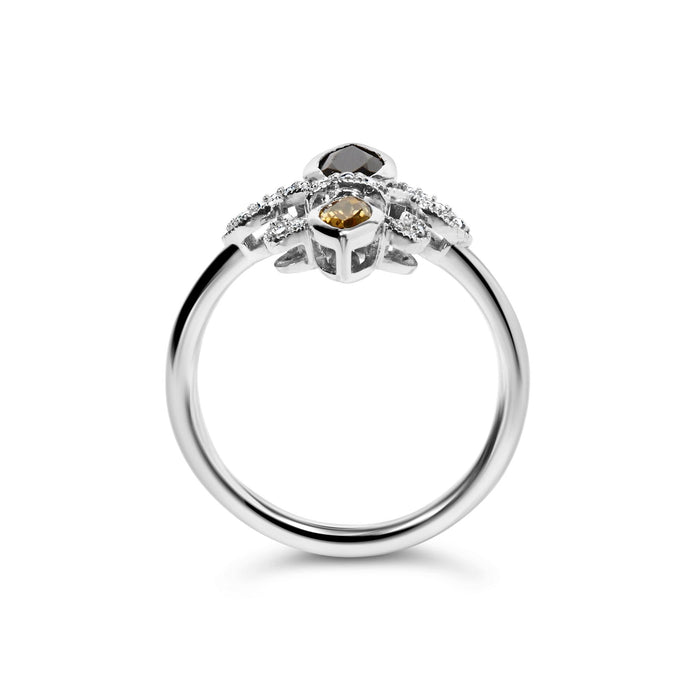 Black Onyx and Yellow Citrine Marquise and Diamond Accent Fleur De Lis Ring in Sterling Silver, photo 6