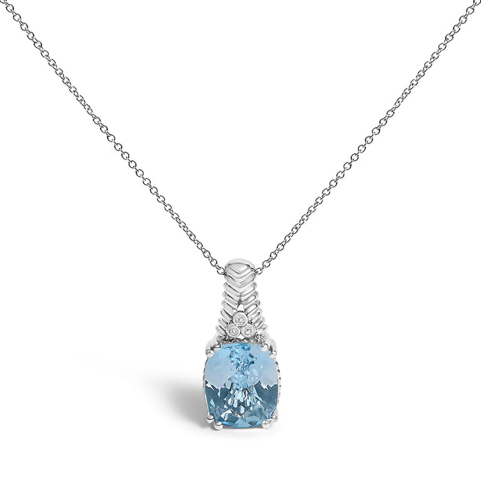 Collar con colgante texturizado de topacio azul y detalle de diamante en plata de ley, foto 1