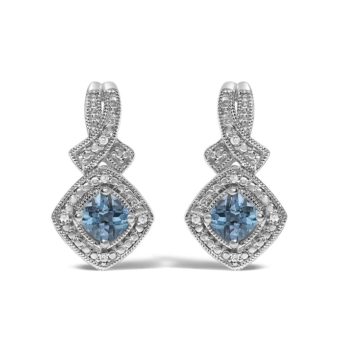 Cushion-Cut Blue Topaz and Diamond Accent Twist Motif Dangle Earrings in Sterling Silver, photo 1